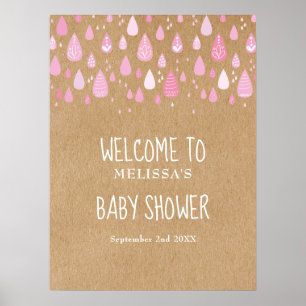Cute Pink Raindrops Baby Girl Shower Welcome Sign