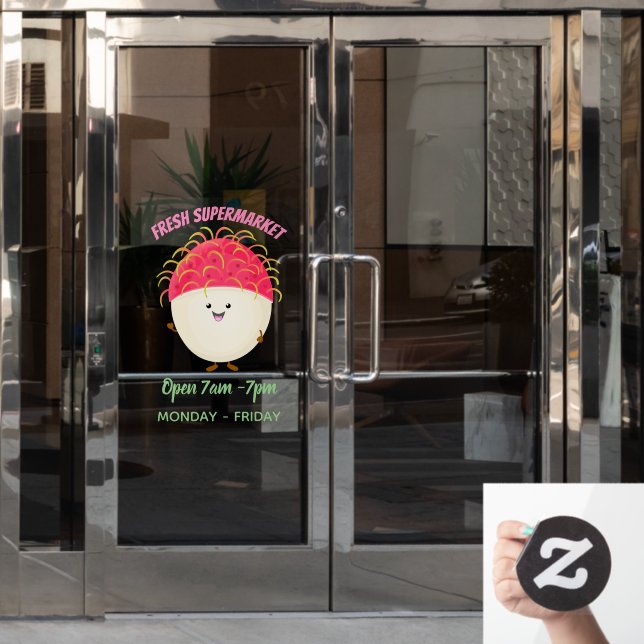 Cute pink rambutan cartoon illustration (Office Door)