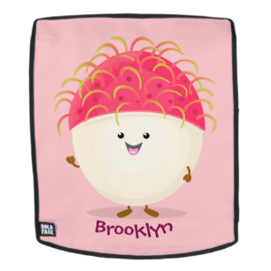 Cute pink rambutan cartoon illustration backpack