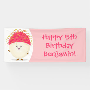 Cute pink rambutan cartoon illustration banner
