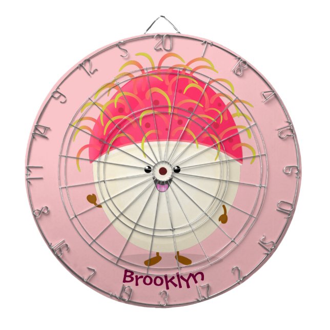 Cute pink rambutan cartoon illustration dartboard (Front)