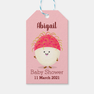 Cute pink rambutan cartoon illustration gift tags