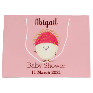 Cute pink rambutan cartoon illustration large gift bag