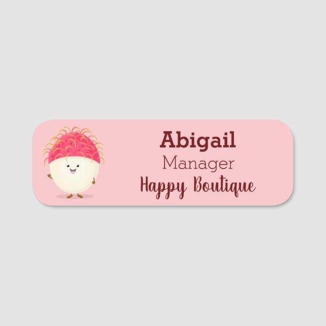 Cute pink rambutan cartoon illustration  name tag (Front)