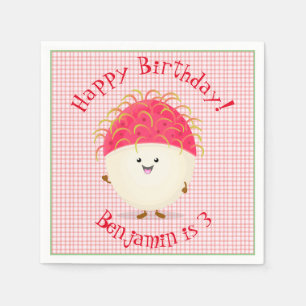 Cute pink rambutan cartoon illustration napkin