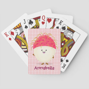 Cute pink rambutan cartoon illustration playing cards