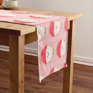 Cute pink rambutan cartoon illustration short table runner