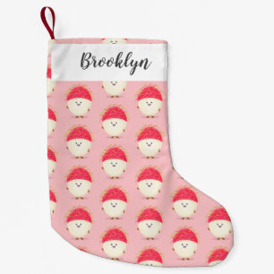 Cute pink rambutan cartoon illustration small christmas stocking