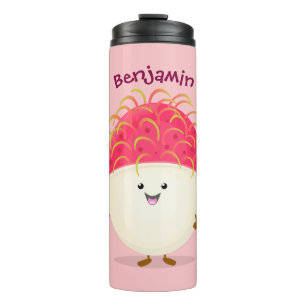 Cute pink rambutan cartoon illustration thermal tumbler