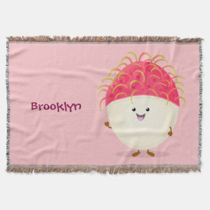 Cute pink rambutan cartoon illustration throw blanket