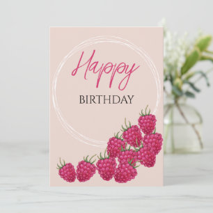 Cute Pink Raspberries Watercolor Illustration Card