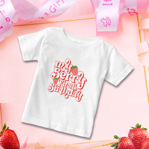 Cute Pink Red Berry First Birthday Baby T-Shirt