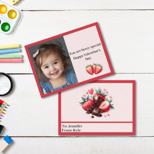 Cute Pink & Red Berry Photo Classroom Valentine Card