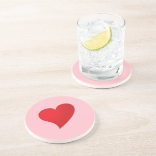 Cute pink red big heart modern girly Valentine’s Coaster