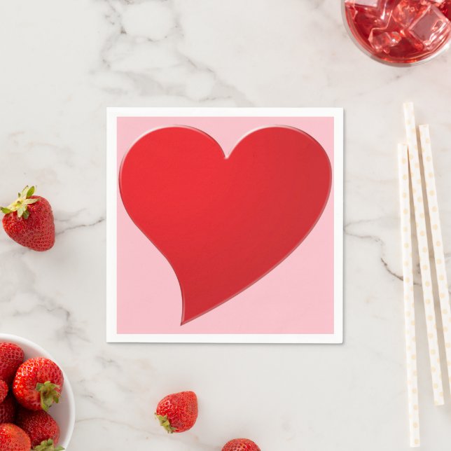 Cute pink red big heart modern girly Valentine’s Napkin (Insitu)
