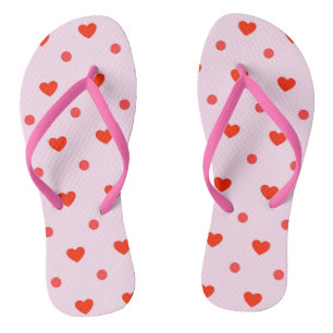 Cute Pink & Red Heart Spot Print Thongs
