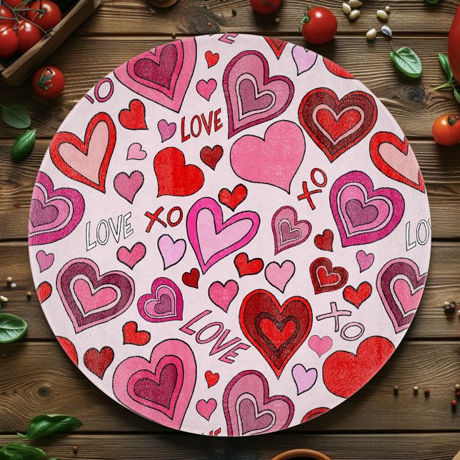 Cute Pink Red Hearts Blush Love Pattern Cutting Board (Creator Uploaded)