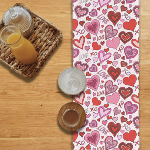 Cute Pink Red Hearts Blush Love Pattern Short Table Runner