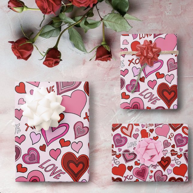 Cute Pink Red Hearts Blush Love Pattern Wrapping Paper Sheet (Creator Uploaded)