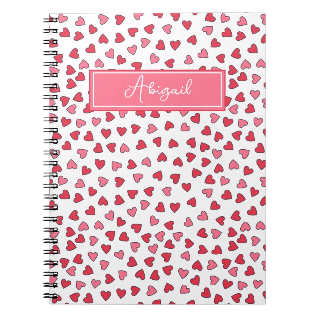 Cute Pink & Red Hearts Pattern Kids Notebook (Front)