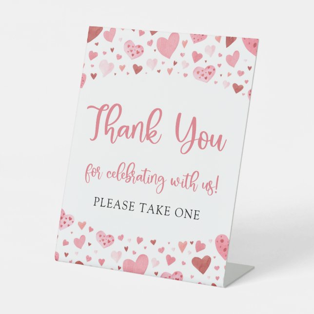 Cute Pink Red Hearts Valentine Thank You Sign (Front)