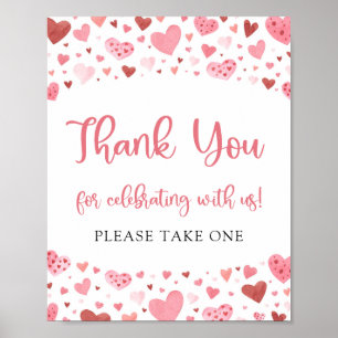 Cute Pink Red Hearts Valentine Thank You Sign