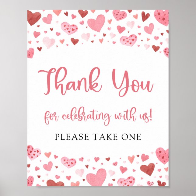 Cute Pink Red Hearts Valentine Thank You Sign (Front)