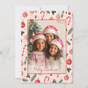 Cute Pink Red Photo Christmas Card