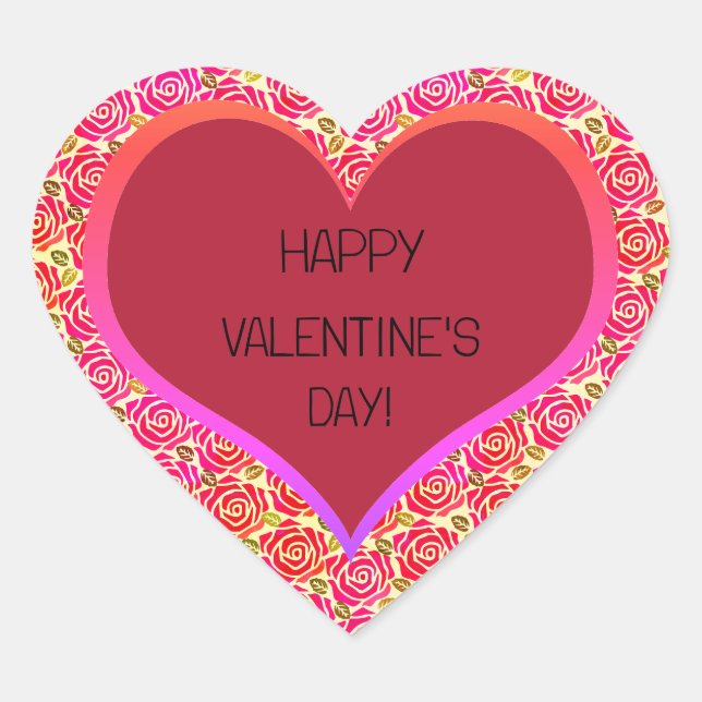 Cute Pink Red Roses Heart Happy Valentine's Day  Heart Sticker (Front)