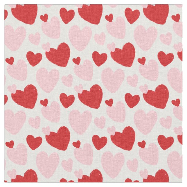 Cute Pink Red Speckled Heart Pattern Fabric (Close Up)