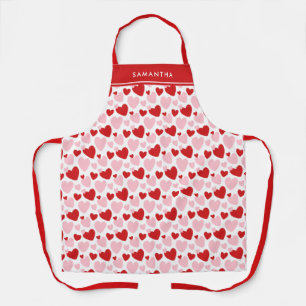 Cute Pink Red Speckled Heart Pattern Personalised Apron