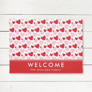 Cute Pink Red Speckled Heart Pattern Personalised Doormat