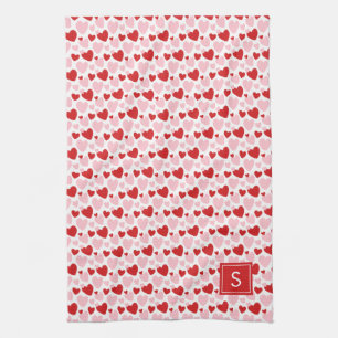Cute Pink Red Speckled Heart Pattern Personalised Tea Towel