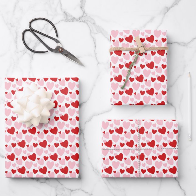 Cute Pink Red Speckled Heart Pattern Wrapping Paper Sheet (Front)