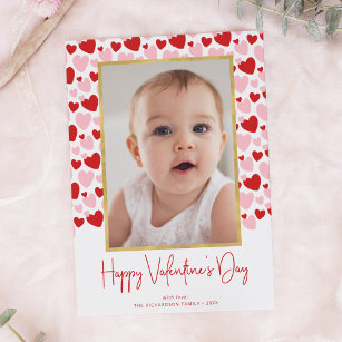 Cute Pink Red Speckled Heart Valentine's Day Photo Holiday Card