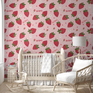 Cute Pink & Red Strawberry Personalised Girl Name  Wallpaper