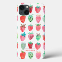 cute pink & red strawberry summer fruit pattern