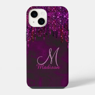 Cute Pink Red Unicorn Glitter Drips monogram iPhone 14 Case
