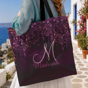 Cute Pink Red Unicorn Glitter Drips monogram Tote Bag