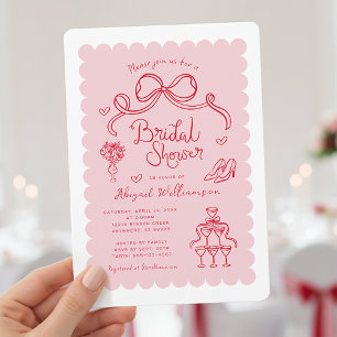 Cute Pink Red Whimsical Bridal Shower Invitation