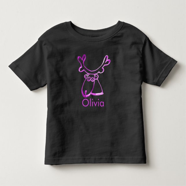Cute Pink Reindeer Add Name or Text Toddler T-Shirt (Front)