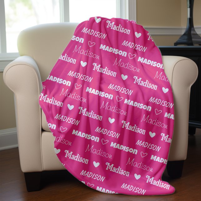 Cute pink repeating name personalised girly fleece blanket (Creator Uploaded)