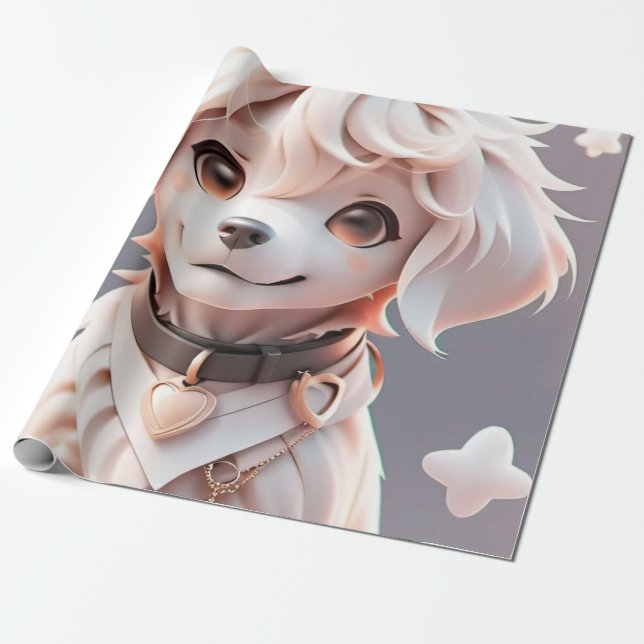 Cute Pink Retriever Puppy Gift Wrap Kids Birthdays (Unrolled)