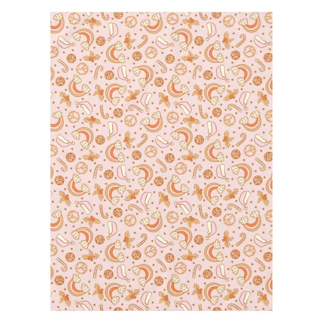 Cute Pink Retro Christmas Disco Rainbow Santa Tablecloth (Front)