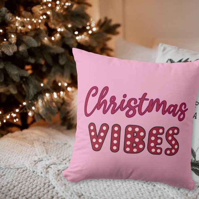 Cute Pink Retro Christmas Vibes Cushion (pink christmas vibes retro throw pillow)