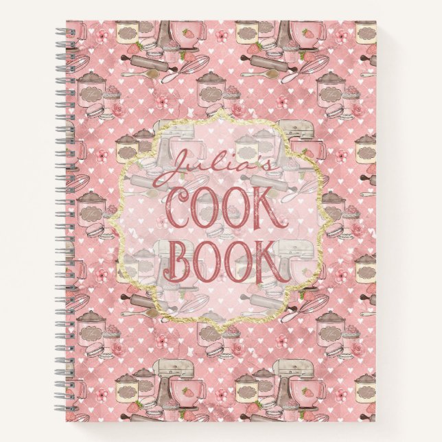Cute Pink Retro Cook Book Personalised (Front)