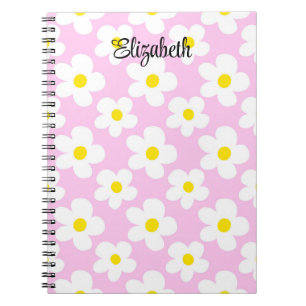 Cute pink retro daisies girly journalling notebook
