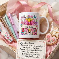 Cute Pink Retro Flowers Cartoon Pencil Teacher