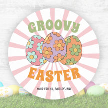 Cute Pink Retro Groovy Easter Party
