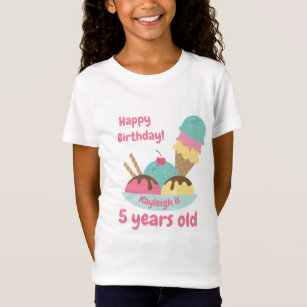 Cute Pink Retro Ice Cream Birthday T-Shirt